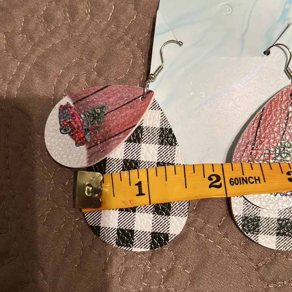 9. Black Plaid Christmas Truck Earrings